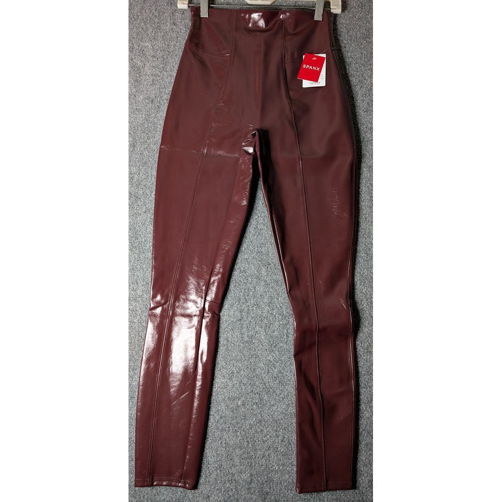 SPANX FAUX PATENT LEATHER Leggings Pants Ruby Women's Size Small